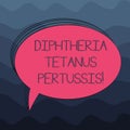 Word writing text Diphtheria Tetanus Pertussis. Business concept for vaccines against three infectious diseases Blank Royalty Free Stock Photo