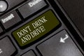 Word writing text Don T Drink And Drive. Business concept for Do not take alcoholic drinks if you are driving Keyboard Royalty Free Stock Photo