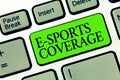 Word writing text E Sports Coverage. Business concept for Reporting live on latest sports competition Broadcasting