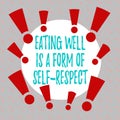 Word writing text Eating Well Is A Form Of Self Respect. Business concept for a quote of promoting healthy lifestyle