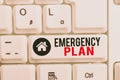Word writing text Emergency Plan. Business concept for procedures for handling sudden or unexpected situations White pc Royalty Free Stock Photo