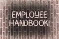 Word writing text Employee Handbook. Business concept for Document Manual Regulations Rules Guidebook Policy Code Brick