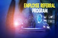Word writing text Employee Referral Program. Business concept for employees recommend qualified friends relatives Woman