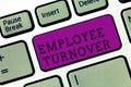 Word writing text Employee Turnover. Business concept for Number or percentage of workers who leave an organization