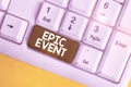 Word writing text Epic Event. Business concept for pertaining to a long poetic composition centered upon a hero White pc