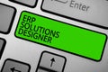 Word writing text Erp Solutions Designer. Business concept for elegant optimized modularised and reusable possible Keyboard green Royalty Free Stock Photo