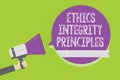 Word writing text Ethics Integrity Principles. Business concept for quality of being honest and having strong moral Man