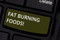 Word writing text Fat Burning Foods. Business concept for Certain types of food burn calories as you chew them Keyboard