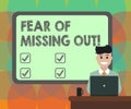 Word writing text Fear Of Missing Out. Business concept for Afraid of losing something or someone stressed Blank