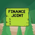 Word writing text Finance Joint. Business concept for provision of funds for a project came from two or more sources Wooden square