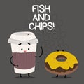 Word writing text Fish And Chips. Business concept for Seafood with fries typical food form United Kingdom.