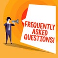 Word writing text Frequently Asked Questions. Business concept for most common inquiries Informations Help Guide.