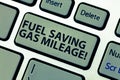 Word writing text Fuel Saving Gas Mileage. Business concept for Expending less money in vehicle expenses gas savings Royalty Free Stock Photo