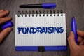 Word writing text Fundraising. Business concept for Seeking of financial support for charity cause or enterprise Man hold holding Royalty Free Stock Photo