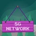 Word writing text 5G Network. Business concept for greatly increase the speed and responsiveness of wireless network Wood plank
