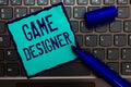 Word writing text Game Designer. Business concept for Campaigner Pixel Scripting Programmers Consoles 3D Graphics