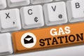 Word writing text Gas Station. Business concept for for servicing motor vehicles especially with gasoline and oil White