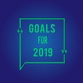 Word writing text Goals For 2019. Business concept for The following things you want to have and achieve in 2019 Royalty Free Stock Photo