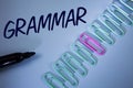 Word writing text Grammar. Business concept for System and Structure of a Language Correct Proper Writing Rules written on Plain B Royalty Free Stock Photo