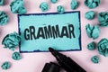 Word writing text Grammar. Business concept for System and Structure of a Language Correct Proper Writing Rules written on Sticky Royalty Free Stock Photo