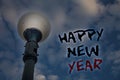 Word writing text Happy New Year. Business concept for congratulations Merry Xmas everyone beginning of January Light post blue cl Royalty Free Stock Photo