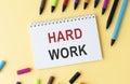 Word writing text HARD WORK on white stickers Royalty Free Stock Photo