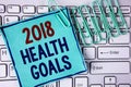 Word writing text 2018 Health Golas. Business concept for new year plan Workout healthy food Resolution goals written on Sticky No Royalty Free Stock Photo