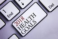 Word writing text 2018 Health Golas. Business concept for new year plan Workout healthy food Resolution goals written on the white Royalty Free Stock Photo