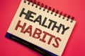 Word writing text Healthy Habits. Business concept for Good nutrition diet take care of oneself Weight Control Text two Words note Royalty Free Stock Photo