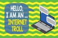 Word writing text Hello I Am An Internet Troll. Business concept for Social media troubles discussions arguments Laptop Royalty Free Stock Photo