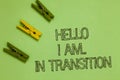 Word writing text Hello I Am.. In Transition. Business concept for Changing process Progressing planning new things Outline words