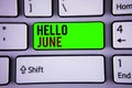 Word writing text Hello June. Business concept for Starting a new month message May is over Summer starting