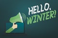 Word writing text Hello, Winter. Business concept for greeting used when the cold season of the year passes by Hu