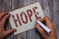 Word writing text Hope. Business concept for Feeling of expectation Desire for a certain good thing to happen