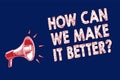 Word writing text How Can We Make It Better question. Business concept for asking how increase quality of product Megaphone loudsp Royalty Free Stock Photo