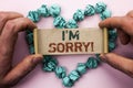 Word writing text I m Sorry. Business concept for Apologize Conscience Feel Regretful Apologetic Repentant Sorrowful written on Ca Royalty Free Stock Photo