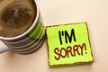 Word writing text I m Sorry. Business concept for Apologize Conscience Feel Regretful Apologetic Repentant Sorrowful written on Gr Royalty Free Stock Photo