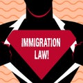 Word writing text Immigration Law. Business concept for National Regulations for immigrants Deportation rules.