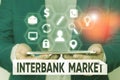 Word writing text Interbank Market. Business concept for forex market where banks exchange different currencies.