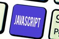 Word writing text Javascript. Business concept for Computer programming language used to create interactive effects