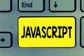 Word writing text Javascript. Business concept for Computer programming language used to create interactive effects