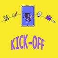 Word writing text Kick Off. Business concept for start or resumption of football match in which player kicks ball