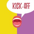 Word writing text Kick Off. Business concept for start or resumption of football match in which player kicks ball