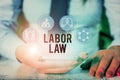 Word writing text Labor Law. Business concept for rules relating to rights and responsibilities of workers. Royalty Free Stock Photo