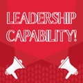 Word writing text Leadership Capability. Business concept for ability to influence to lead others successfully Blank
