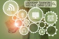 Word writing text Leadership Teamwork Shared Values Company Culture. Business concept for Group Team Success Woman wear