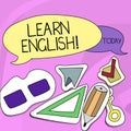 Word writing text Learn English. Business concept for gain acquire knowledge in new language by study Two Blank Colorful