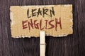 Word writing text Learn English. Business concept for Study another Language Learn Something Foreign Communication written on Card Royalty Free Stock Photo
