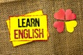 Word writing text Learn English. Business concept for Study another Language Learn Something Foreign Communication written on Stic Royalty Free Stock Photo