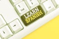 Word writing text Learn Spanish. Business concept for Translation Language in Spain Vocabulary Dialect Speech White pc